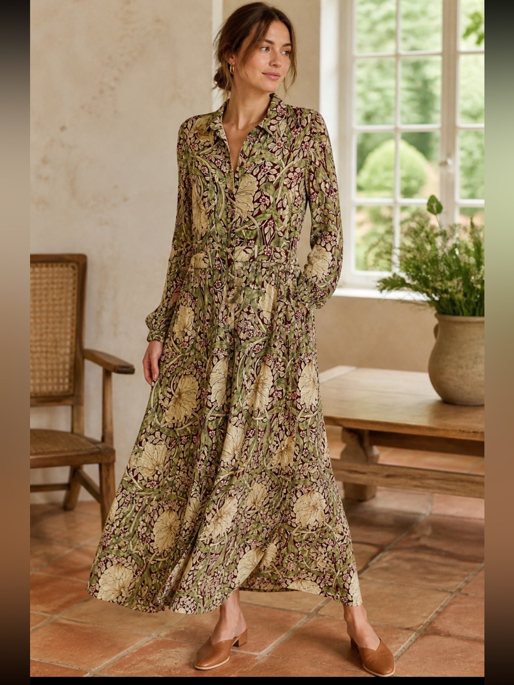 H&M + Morris Co Olive and Beige Floral Maxi Dress - Picture 2 of 14